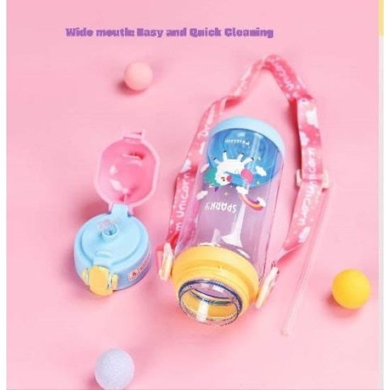 Cute UNICORN shape Drink Bottle With Strap ( 600ml )