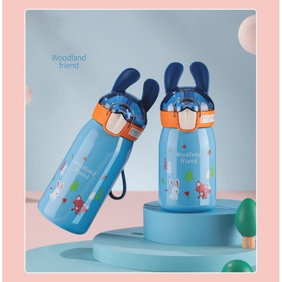 Bunny Ears Spill proof Insulated Steel Water Bottle with Straw 530ml