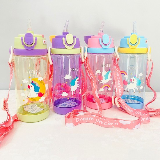 Cute UNICORN shape Drink Bottle With Strap ( 600ml )