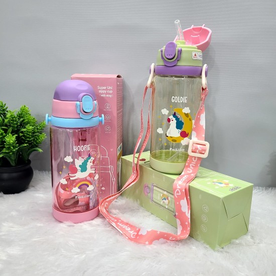 Cute UNICORN shape Drink Bottle With Strap ( 600ml )