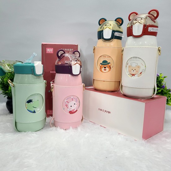 Cute Dance with Me Anti-Leak Cartoon Print Steel Water Bottle with sling strap For Kids 550ML