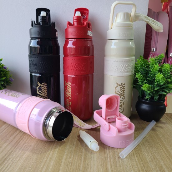 Cool Straw Double Drinking Sports Water Bottle-650ml