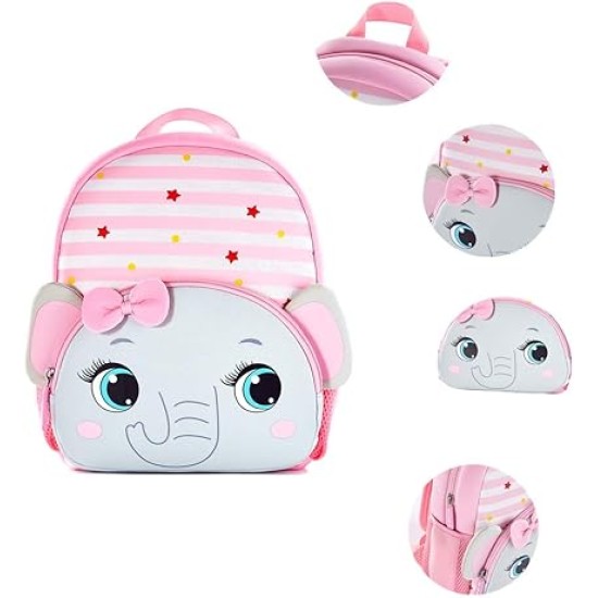 Cute Baby Elephant Soft Plush Backpack with Front Pocket for Kids (Pink)