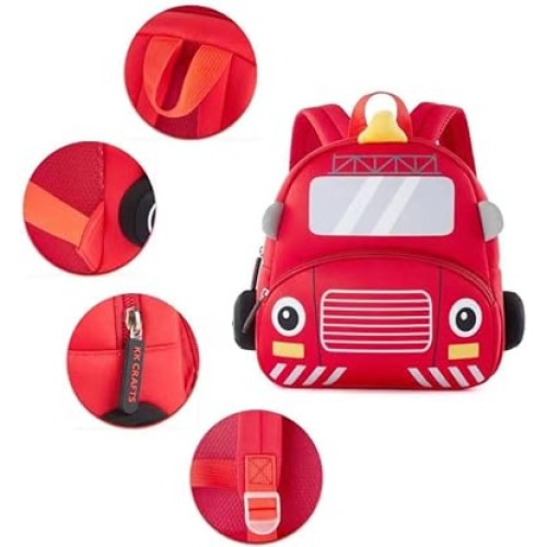 Cute Cartoon Fire Engine Soft Plush Backpack with Front Pocket for Kids 