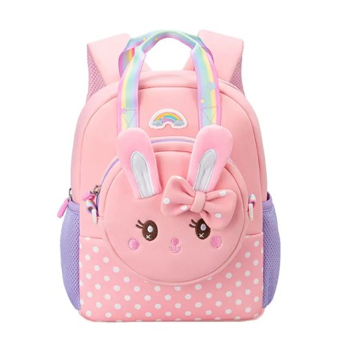 Cute Rabbit with Bow Design Backpack with Removable Front Pocket to Side Bag with Strap for Kids