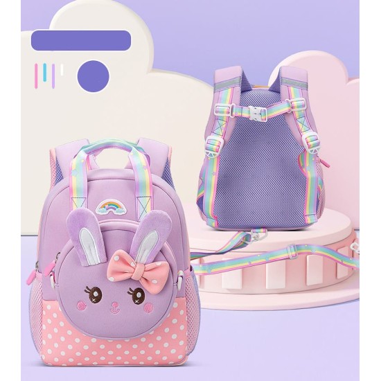 Cute Rabbit with Bow Design Backpack with Removable Front Pocket to Side Bag with Strap for Kids