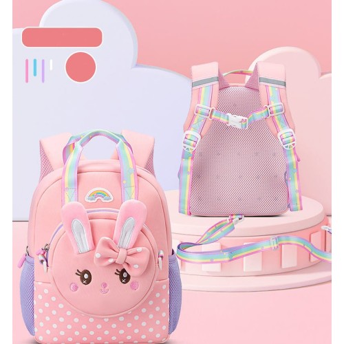 Cute Rabbit with Bow Design Backpack with Removable Front Pocket to Side Bag with Strap for Kids