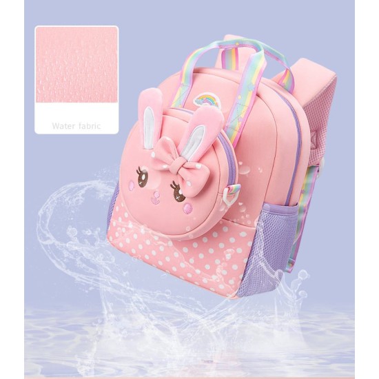 Cute Rabbit with Bow Design Backpack with Removable Front Pocket to Side Bag with Strap for Kids