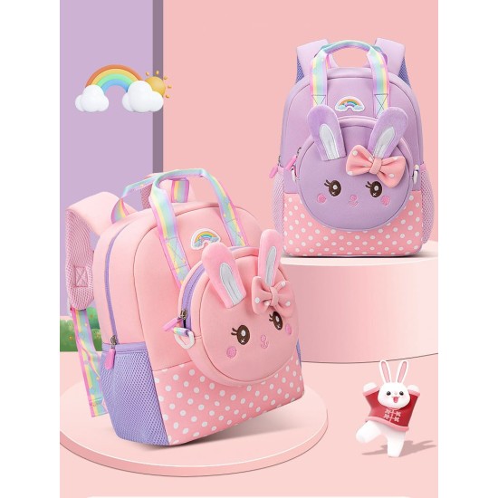 Cute Rabbit with Bow Design Backpack with Removable Front Pocket to Side Bag with Strap for Kids