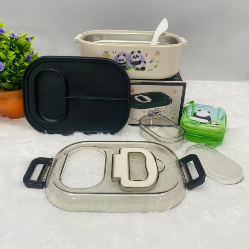 Panda Themed Lunch Box : 700ml Capacity with Mobile Holder