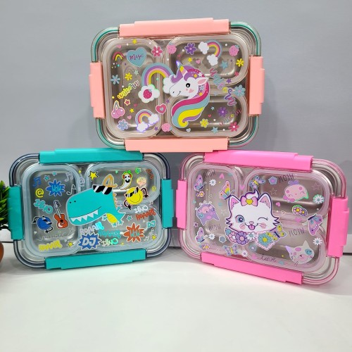 Holographic Transparent 3-Compartment 710 ml Lunch Box