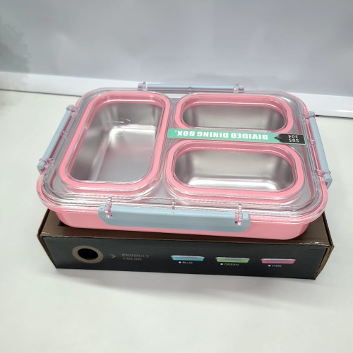 3 compartment Triple Grid Insulated Steel Lunch Box -1.2 L