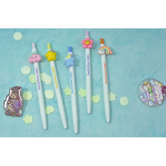 Hi Flowers + Hi Beautiful Nature Cartoon Colorful Gel Pen  (Set Of 5)