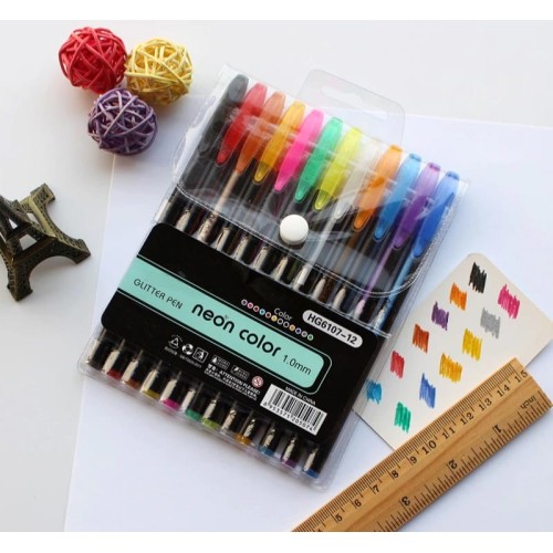 12 Glitter (Neon) Color Gel Pen 