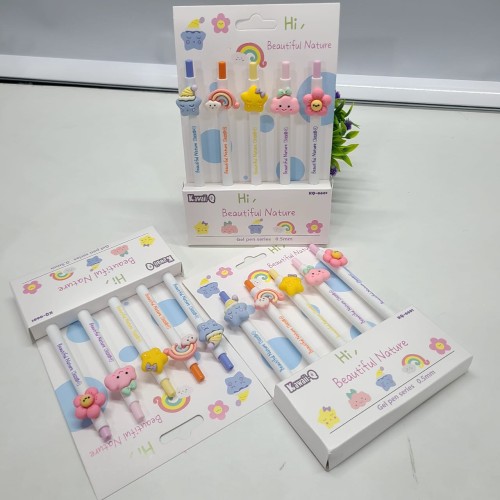 Hi Flowers + Hi Beautiful Nature Cartoon Colorful Gel Pen  (Set Of 5)