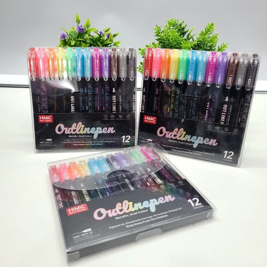 Double Line Glitter Outline Pens 12 colours