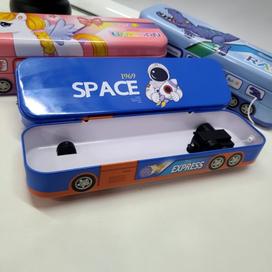 Double Decker Metal Pencil Case with Wheels