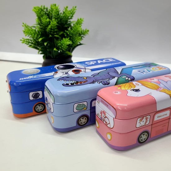 Double Decker Metal Pencil Case with Wheels