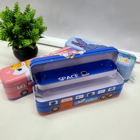 Double Decker Metal Pencil Case with Wheels