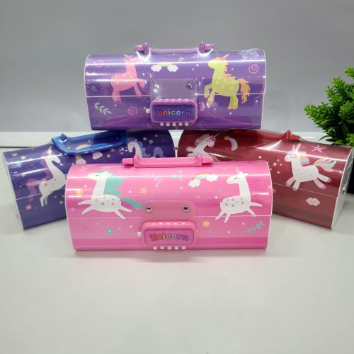 Unicorn Print School Kids Pencil Box with Lock