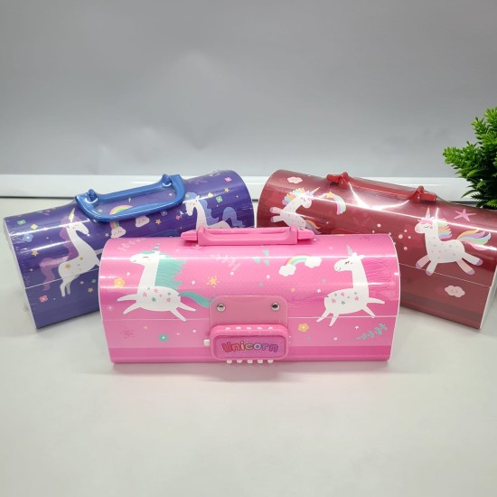 Unicorn Print School Kids Pencil Box with Lock