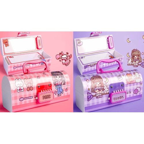 Cute Girl Print School Kids Pencil Box with Lock