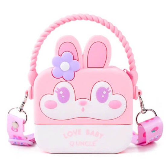 Sweet and Stylish: Strawberry Bear Square Silicone Sling Bag for Girls