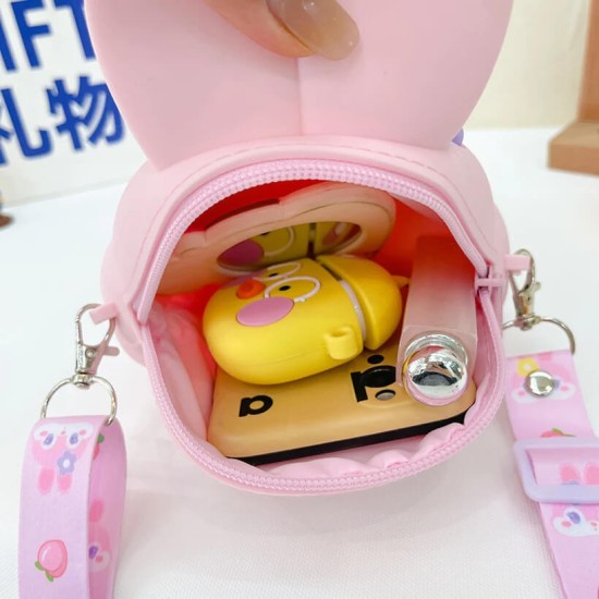 Cute Little Bunny Zipper Sling Bag with Mirror Comb and Keychain