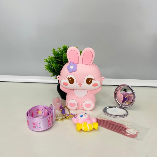 Cute Little Bunny Zipper Sling Bag with Mirror Comb and Keychain