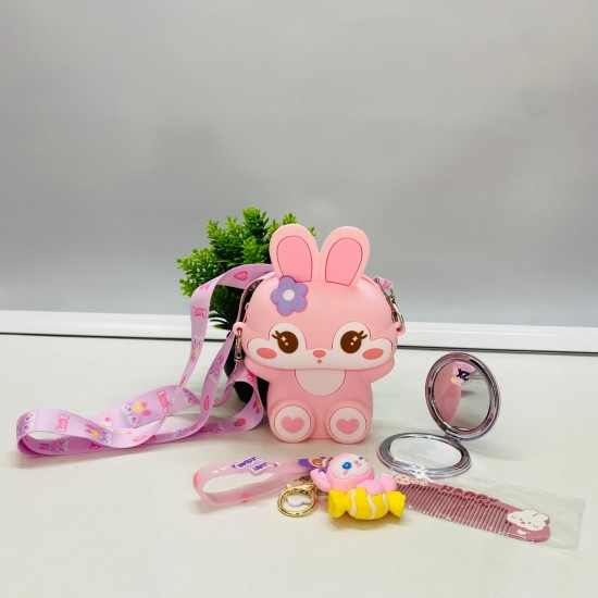 Cute Little Bunny Zipper Sling Bag with Mirror Comb and Keychain