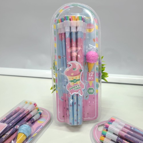 Sweet time wooden Pencil and Eraser combo 12pcs set