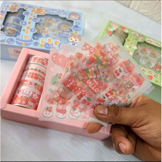 Charming and Colorful Kawaii-Themed Washi Decorative Stickers and Masking Tape