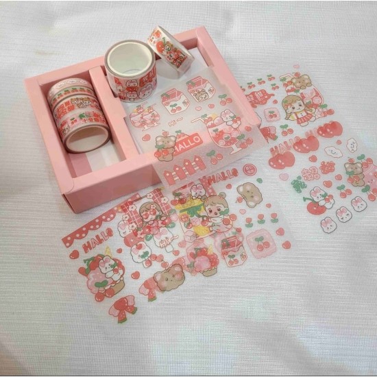 Charming and Colorful Kawaii-Themed Washi Decorative Stickers and Masking Tape